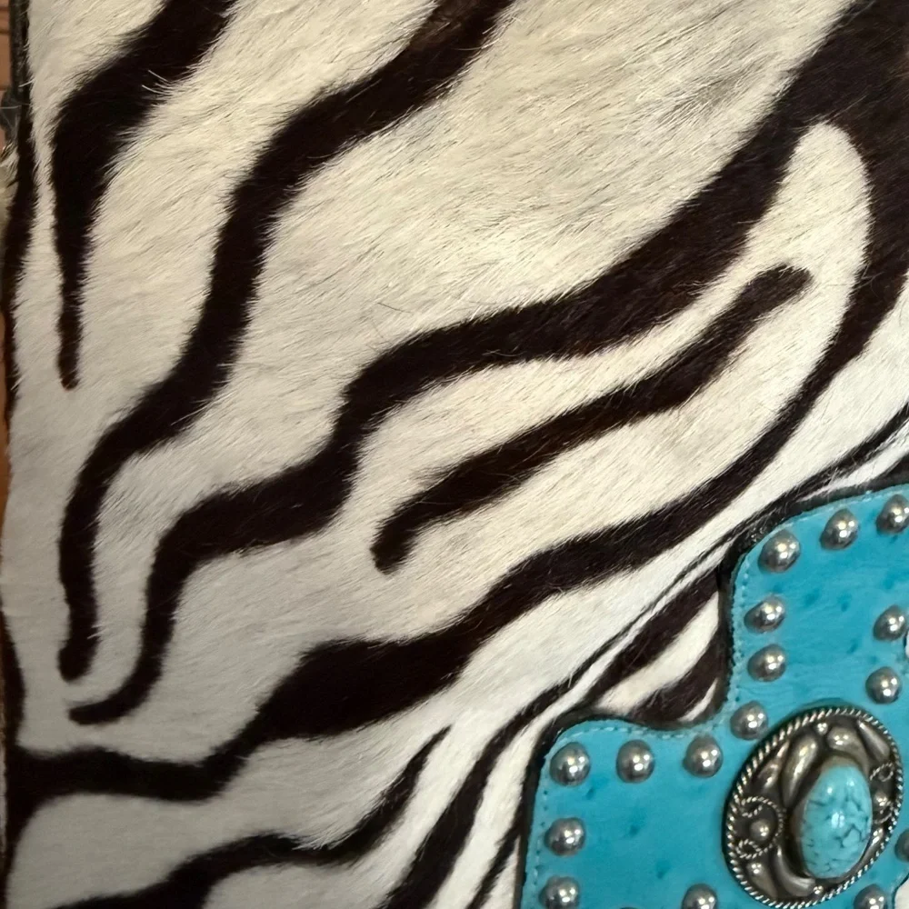 Double J Saddlery Genuine Ostrich Bucket Purse Calf Hair Zebra